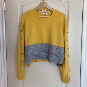 PINK Crewneck Crop Top with Button Sleeves